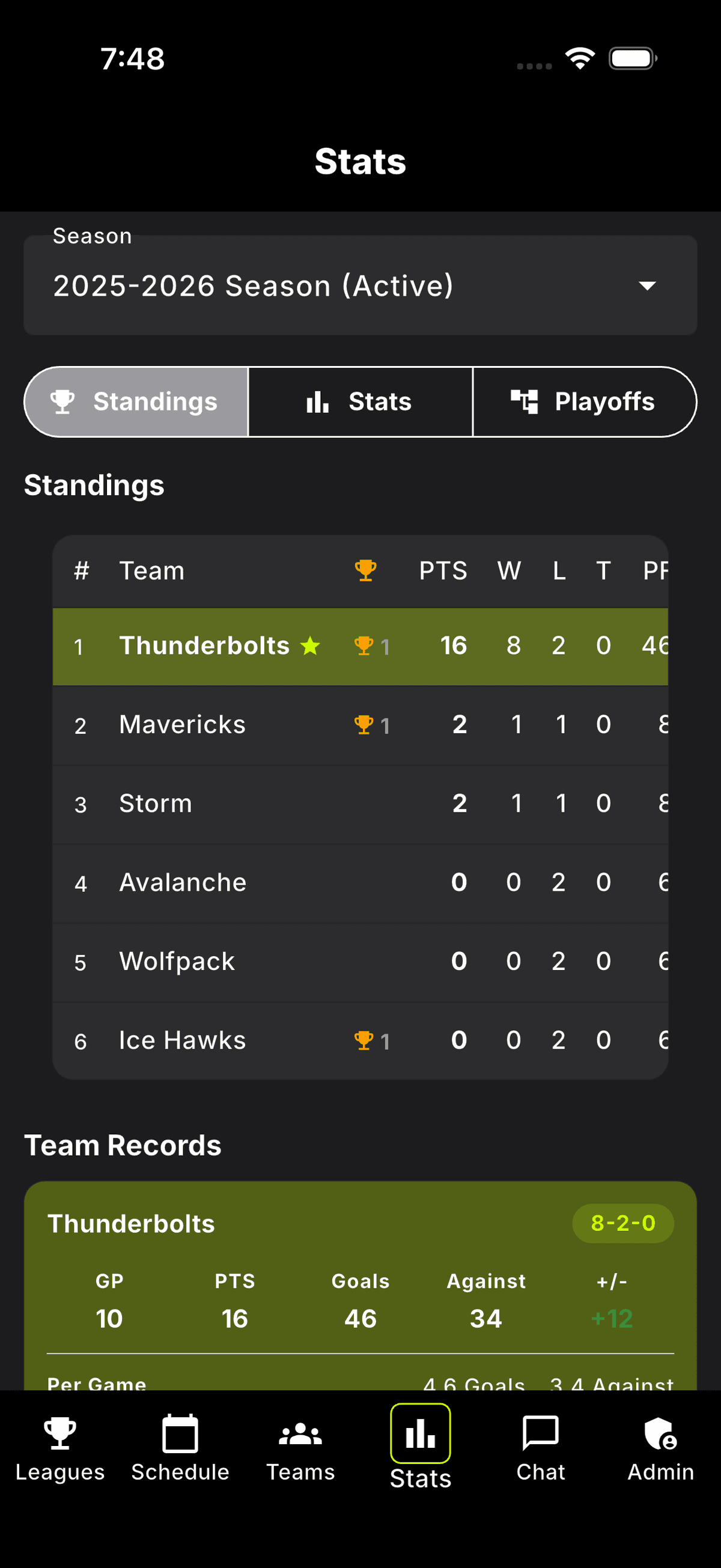 League Management screenshot